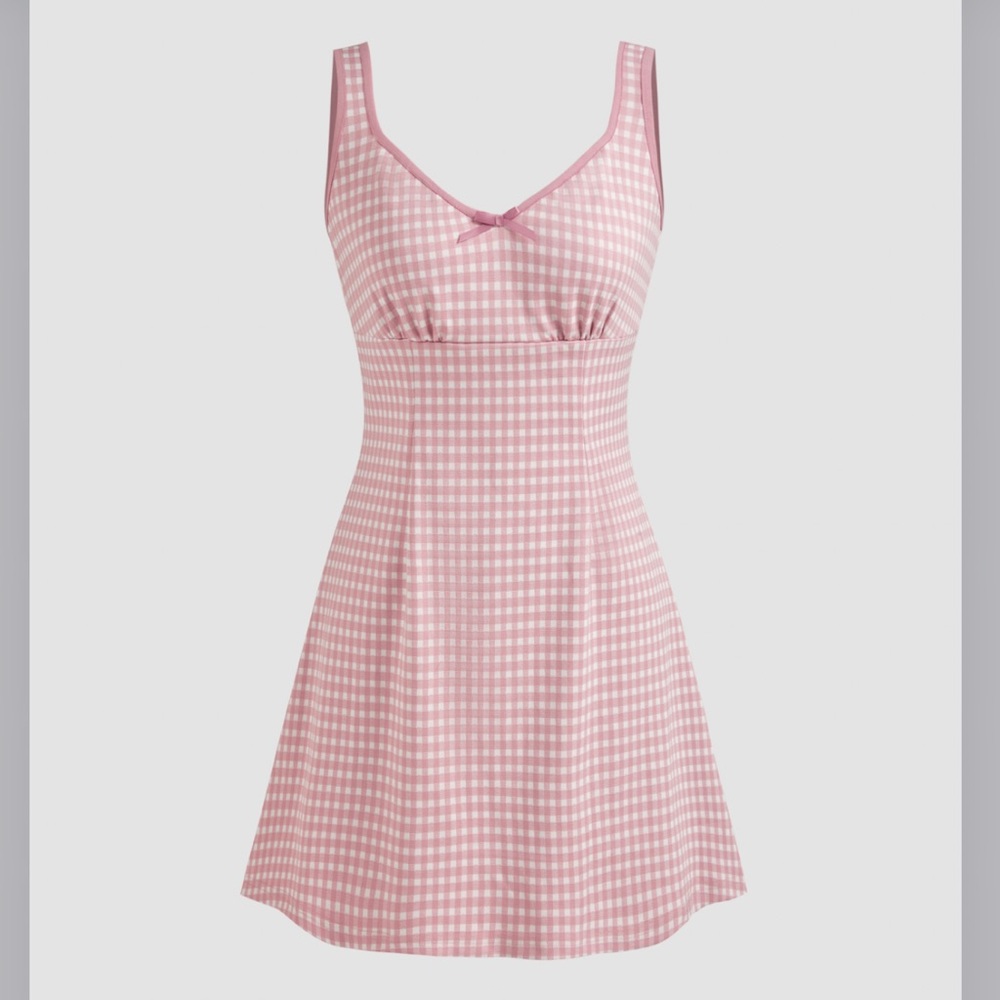 NWT Cider V Neck Check Bowknot Mini Dress